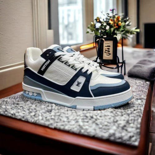 Branded LV Street Style Trainer Sneakers Blue White With Bill For Mens - Image 3