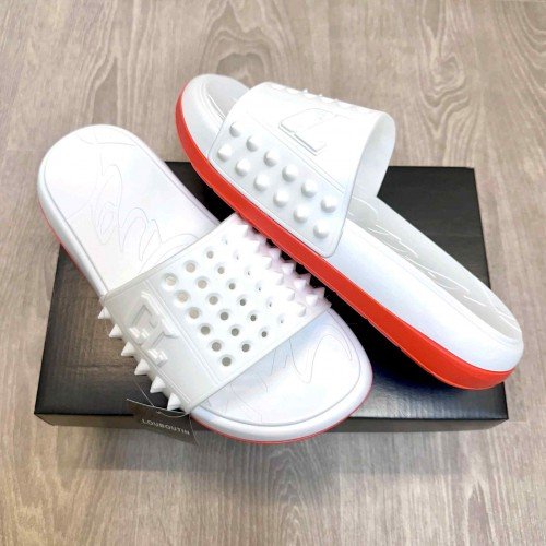 Christian Louboutin Take It Easy White Red Premium Slides