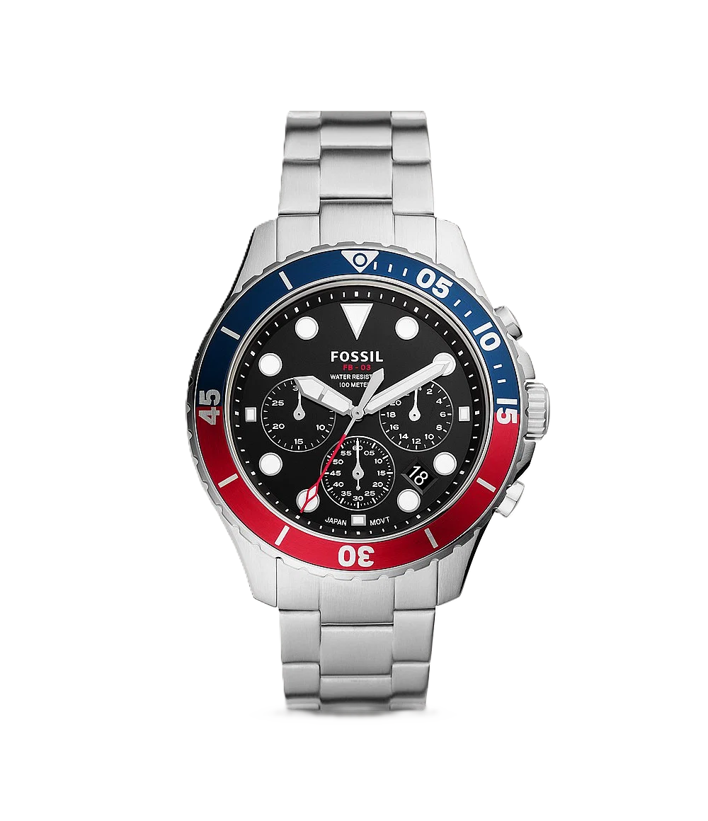 Fossil Fb 03 Silver Red Metal Watch