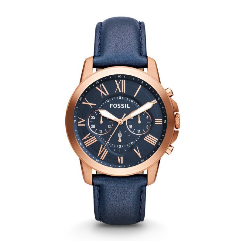 Fossil Grant Leather Belt Blue Copper Watch