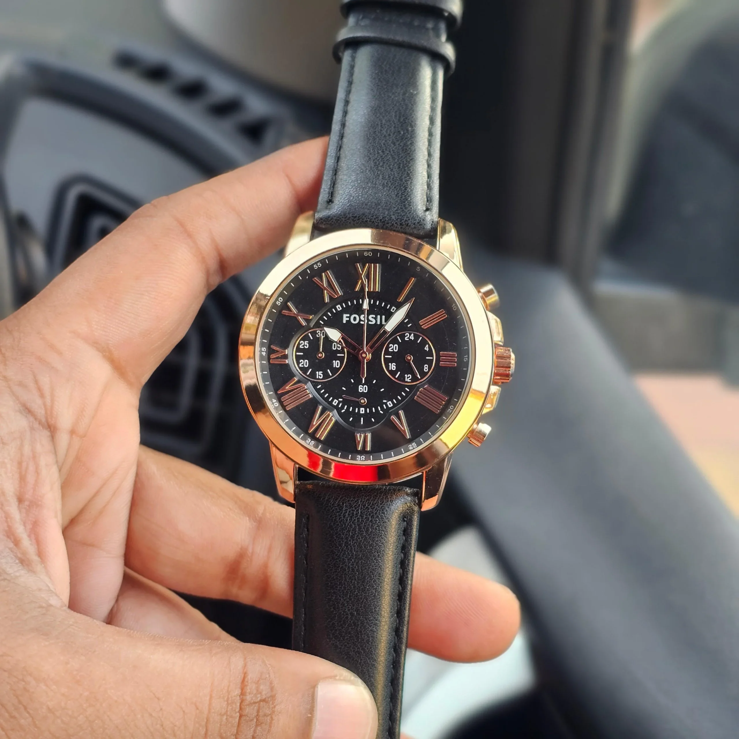 Fossil Grant Leather Belt Black Copper Watch - Image 3