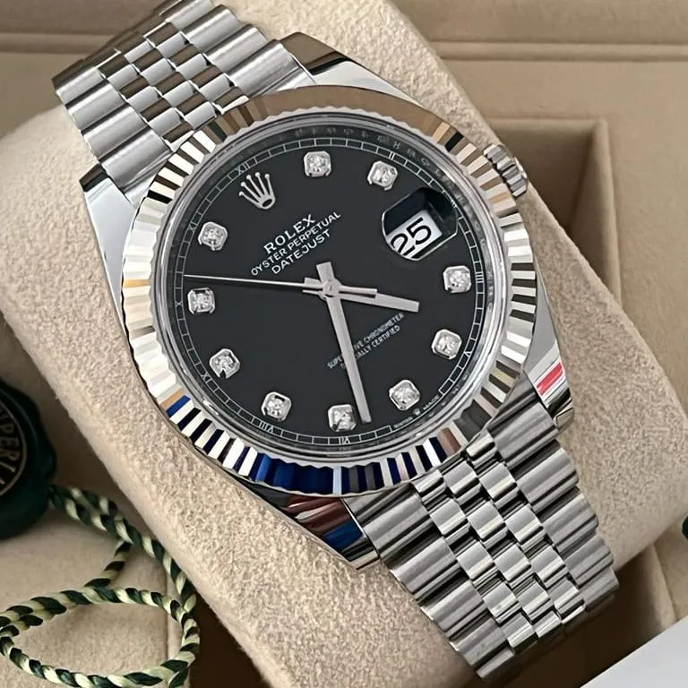 Rolex Date just 41 bright black, diamond-set - Image 3